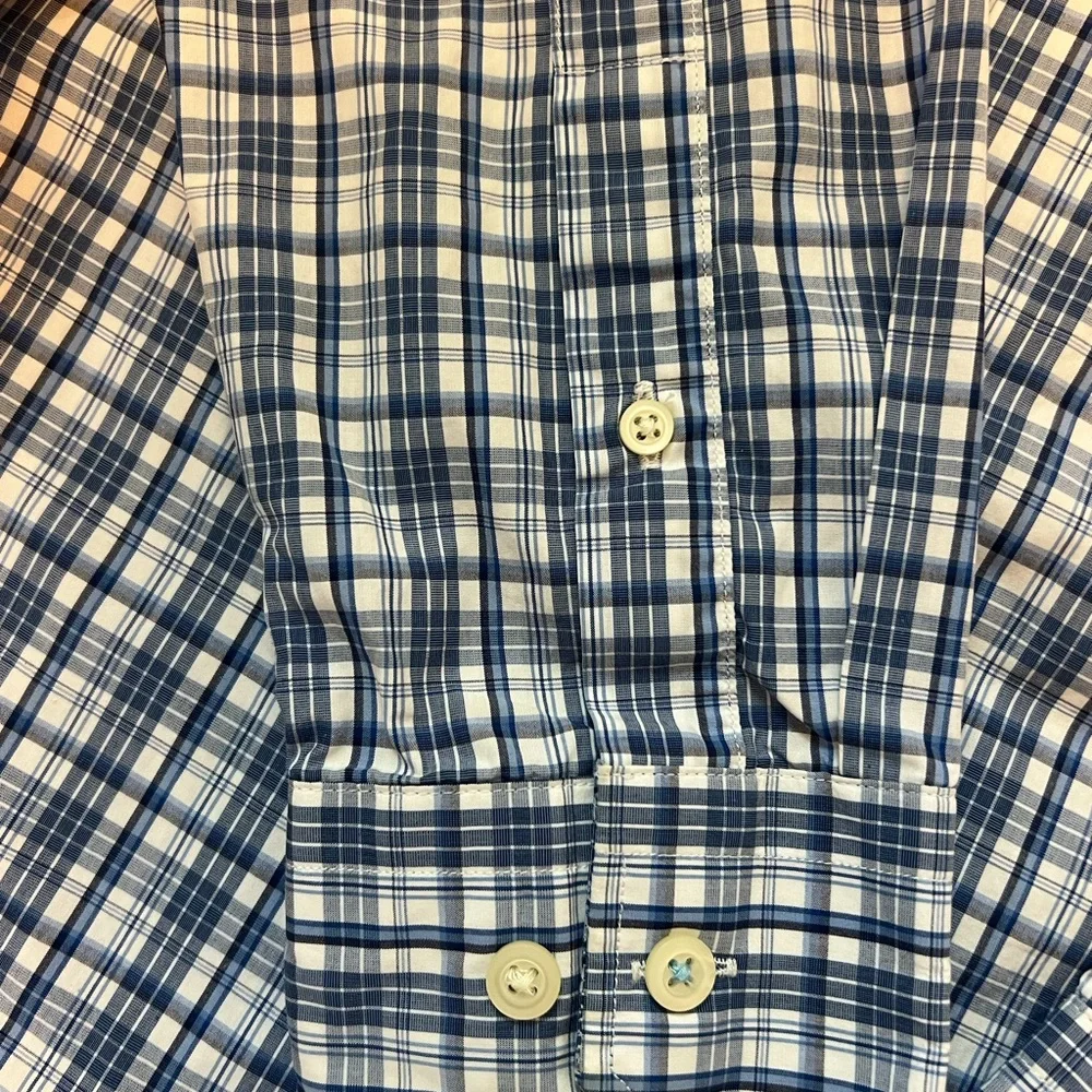Banana Republic Grant Fit Mens Shirt Size S Blue Plaid Long Sleeve Cotton